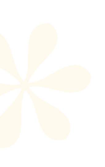 A stylized graphic of a flower with six beige petal-like shapes on a black background.