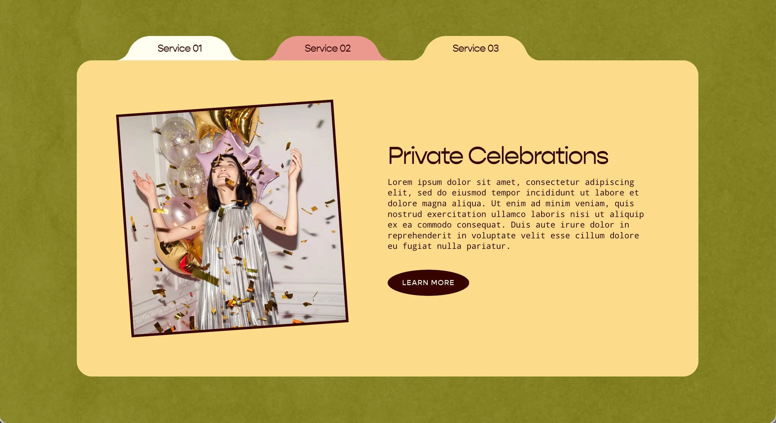 A woman celebrating amidst balloons and confetti at a private celebration event.