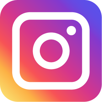 Instagram logo with a gradient background of pink, orange, yellow, purple, and blue.