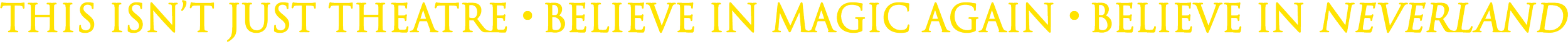 Text in yellow with black background that says: "This isn't just theatre. Believe in magic again. Believe in Neverland."