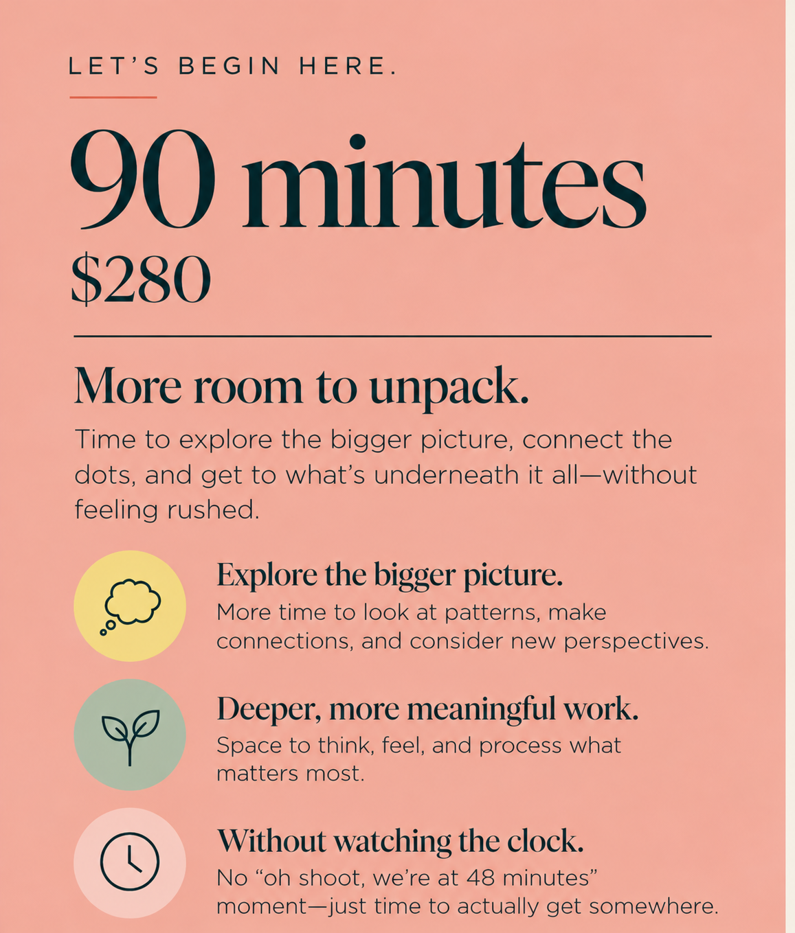 90-minute counseling session graphic, $280