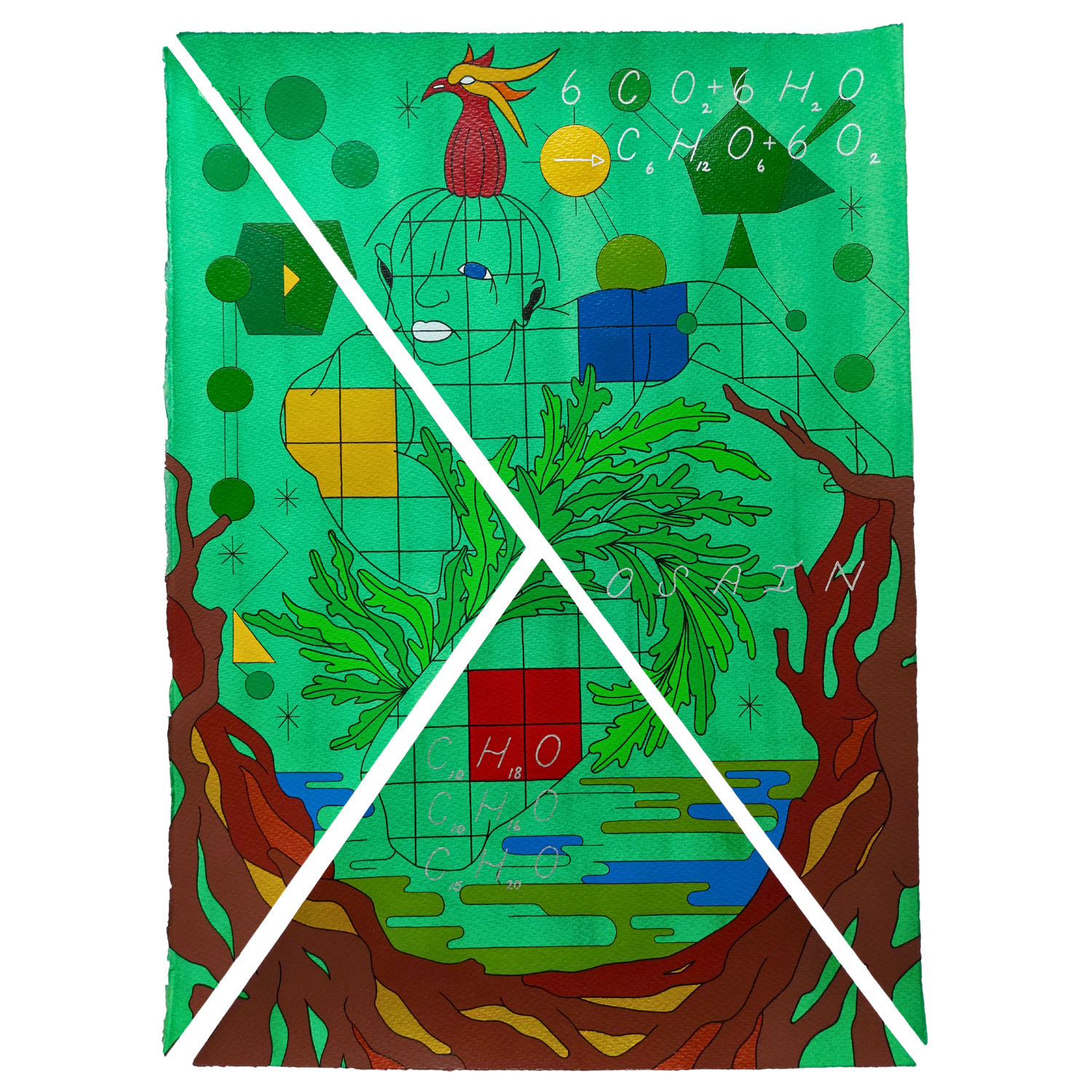 Osain: The Orisha of medicinal plants, herbs, forests, and healing, 2026, Mixed media on cotton rag paper, 42 x 59.4 cm