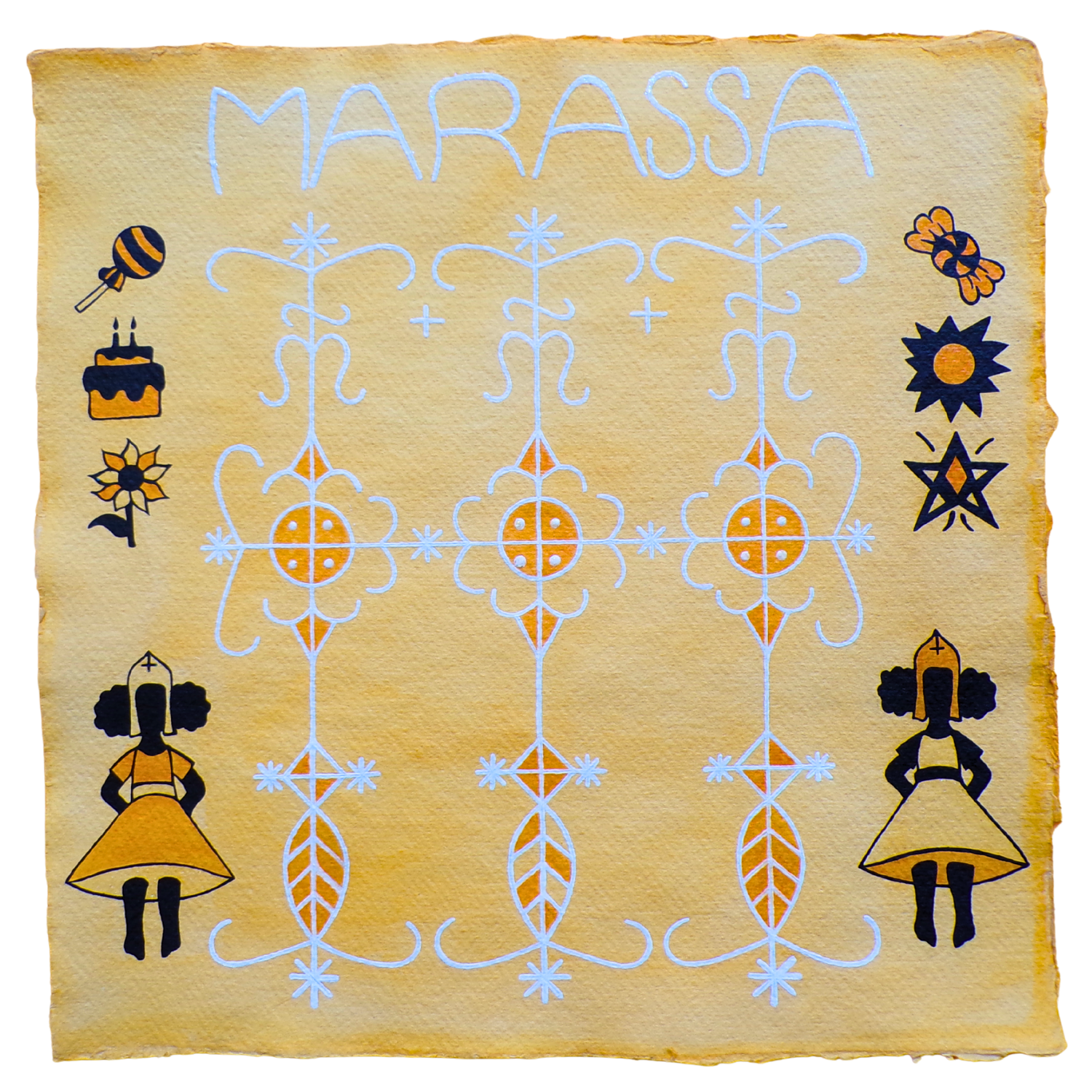 Marassa Veve 3, 2025, Mixed media on cotton rag paper, 30 x 30 cm