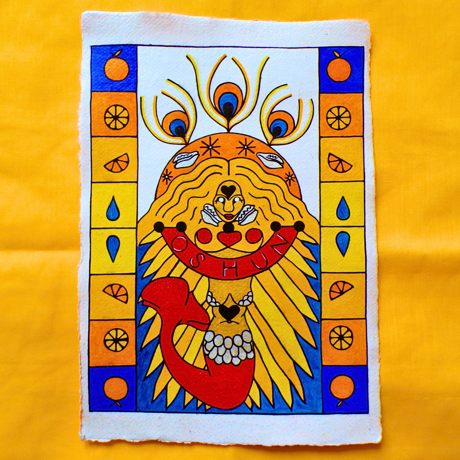 Oshun 1, 2025, Mixed media on cotton rag paper, 21 x 29.7 cm