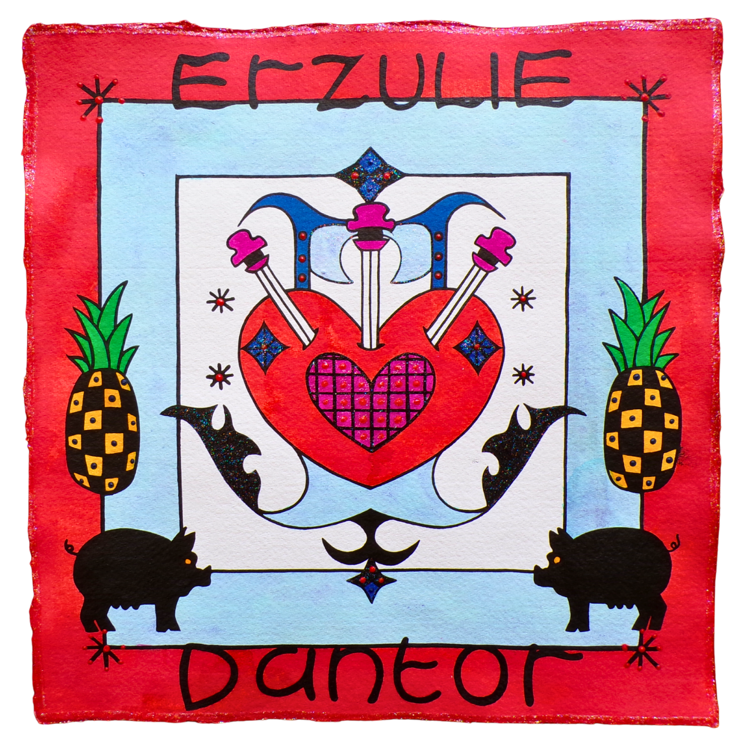 Erzulie Dantor Veve 1, 2025, Mixed media on cotton rag paper, 30 x 30 cm