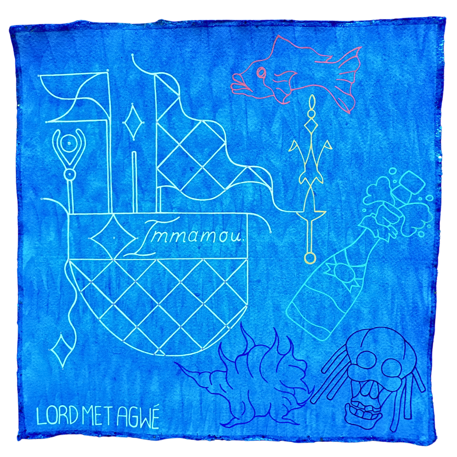 Lord Met Agwe Veve 2, 2025, Mixed media on cotton rag paper, 30 x 30 cm