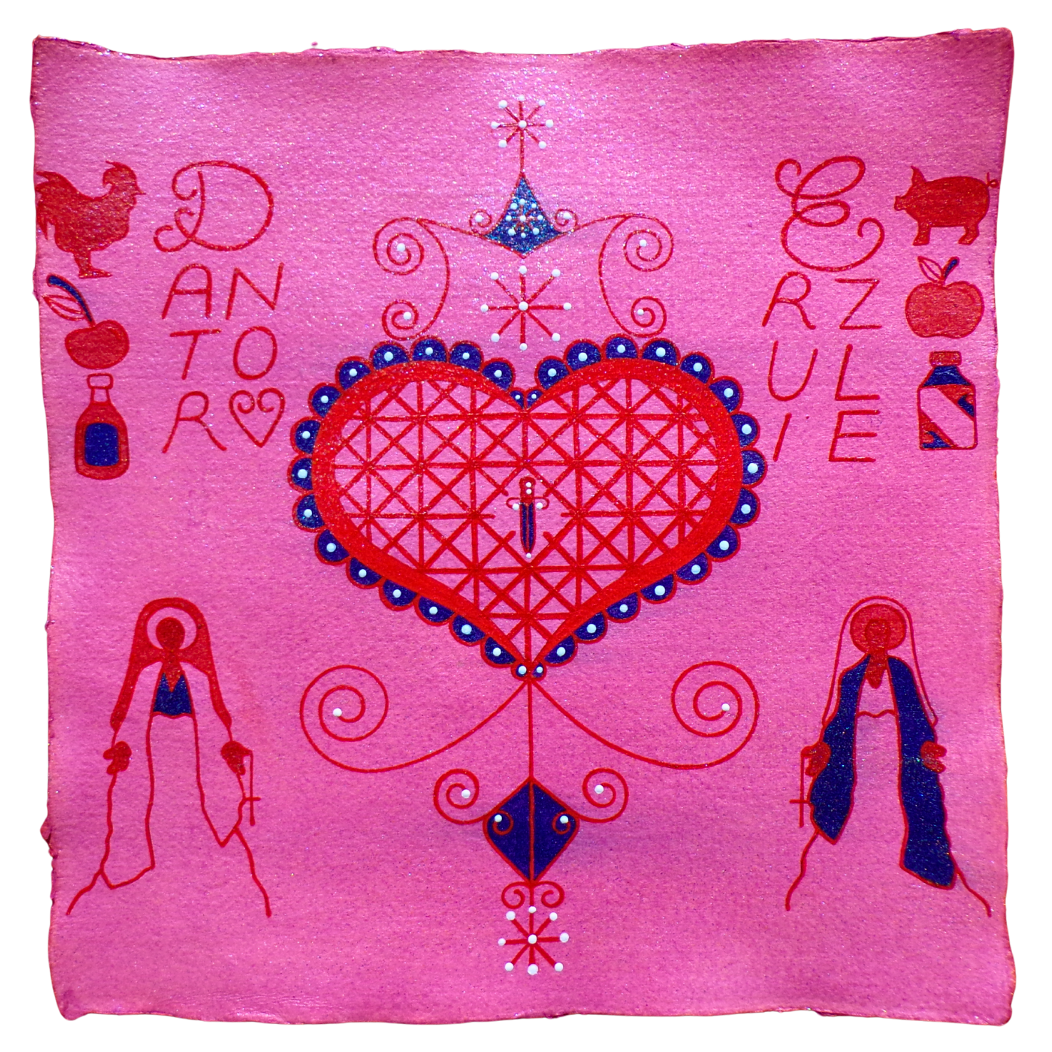 Erzulie Dantor Veve 3, 2025, Mixed media on cotton rag paper, 30 x 30 cm