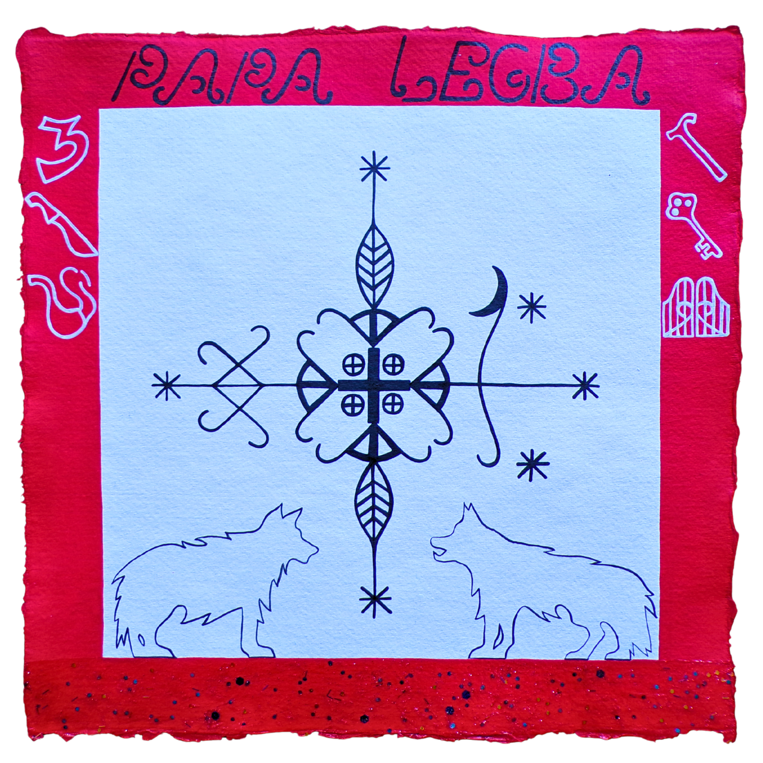 Papa Legba Veve 1, 2025, Mixed media on cotton rag paper, 30 x 30 cm