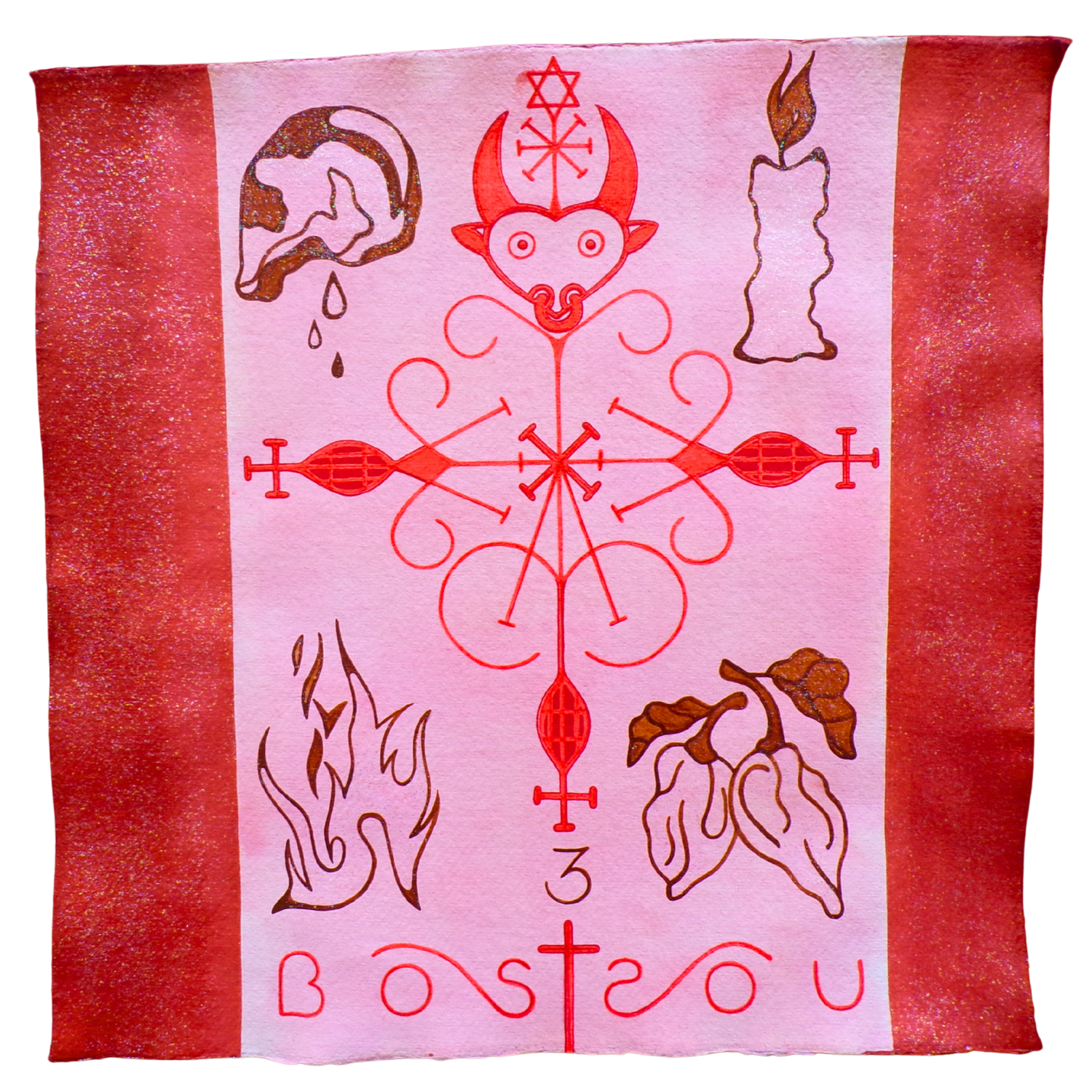 Bossou Veve 2, 2025, Mixed media on cotton rag paper, 30 x 30 cm