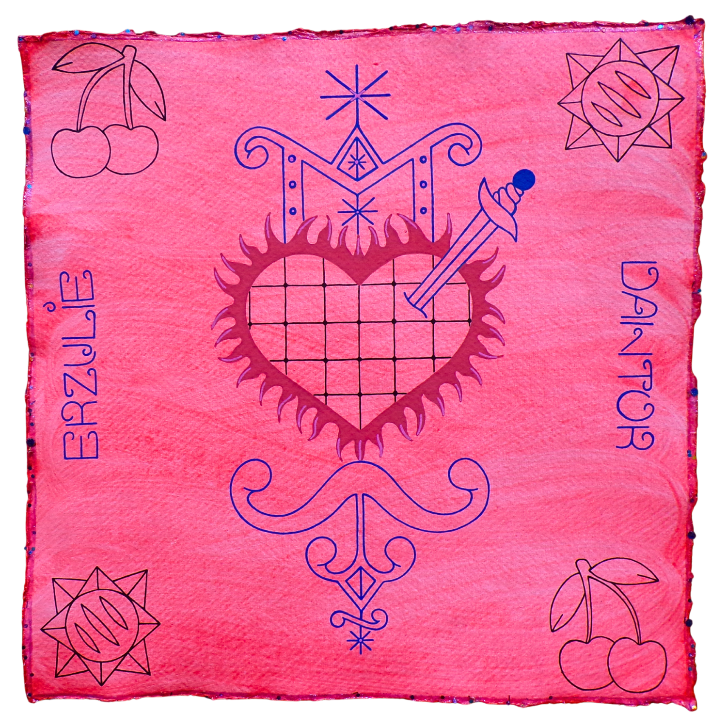 Erzulie Dantor Veve 2, 2025, Mixed media on cotton rag paper, 30 x 30 cm