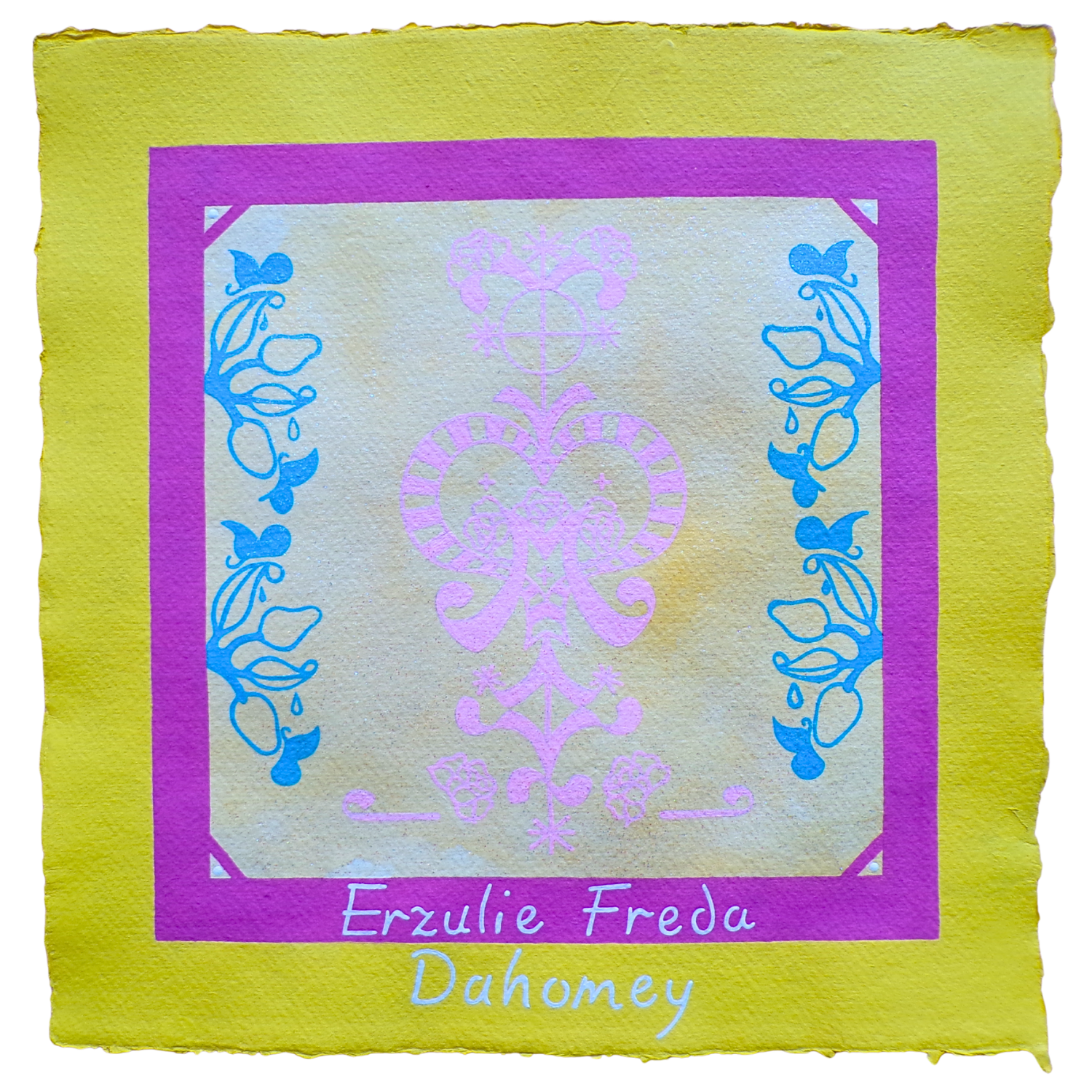 Erzulie Freda Veve 3, 2025, Mixed media on cotton rag paper, 30 x 30 cm