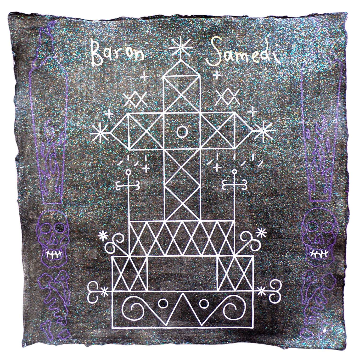 Baron Samedi Veve 2, 2025, Mixed media on cotton rag paper, 30 x 30 cm