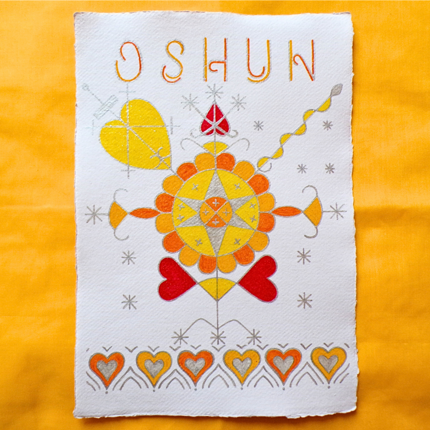 Oshun Veve, 2025, Mixed media on cotton rag paper, 21 x 29.7 cm