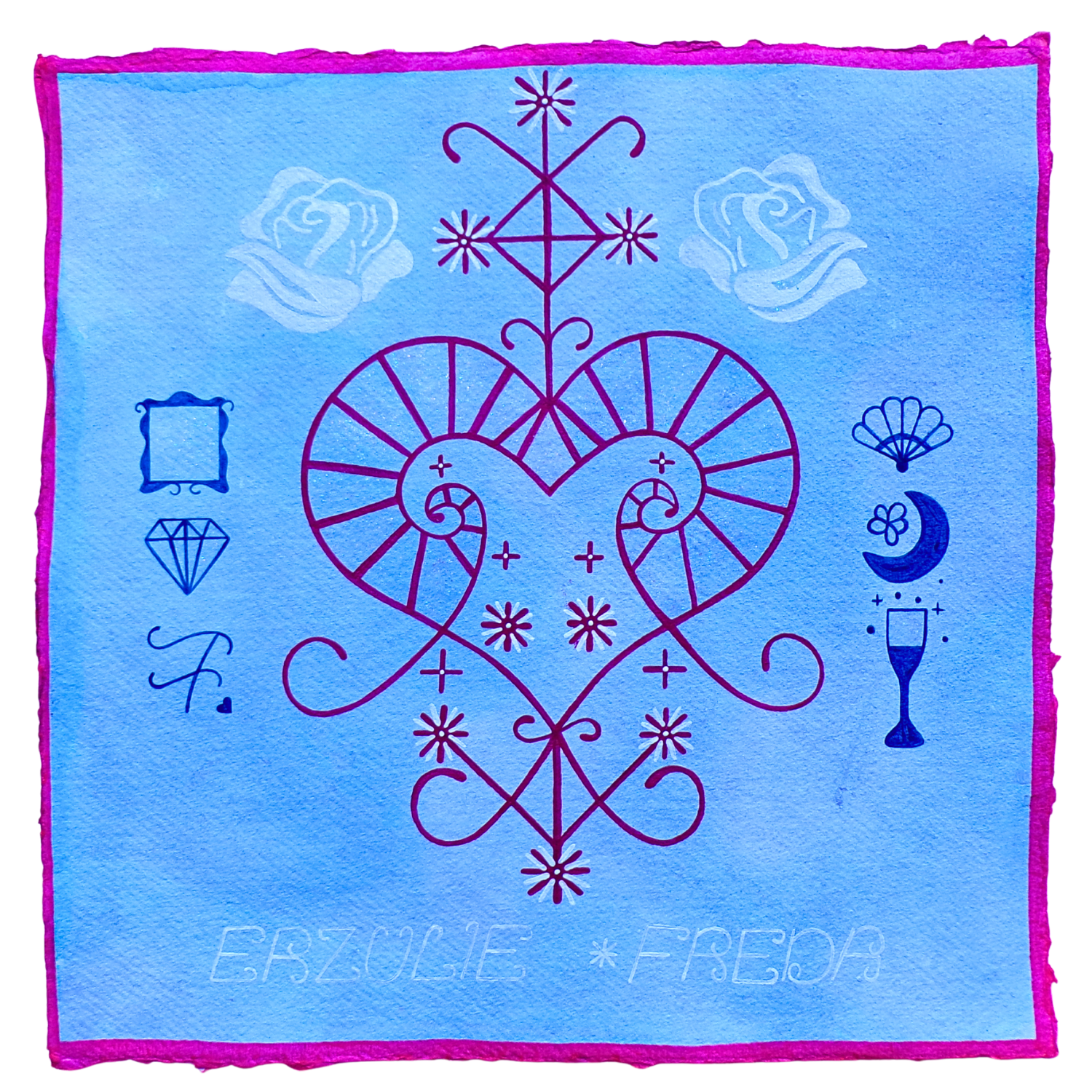 Erzulie Freda Veve 1, 2025, Mixed media on cotton rag paper, 30 x 30 cm