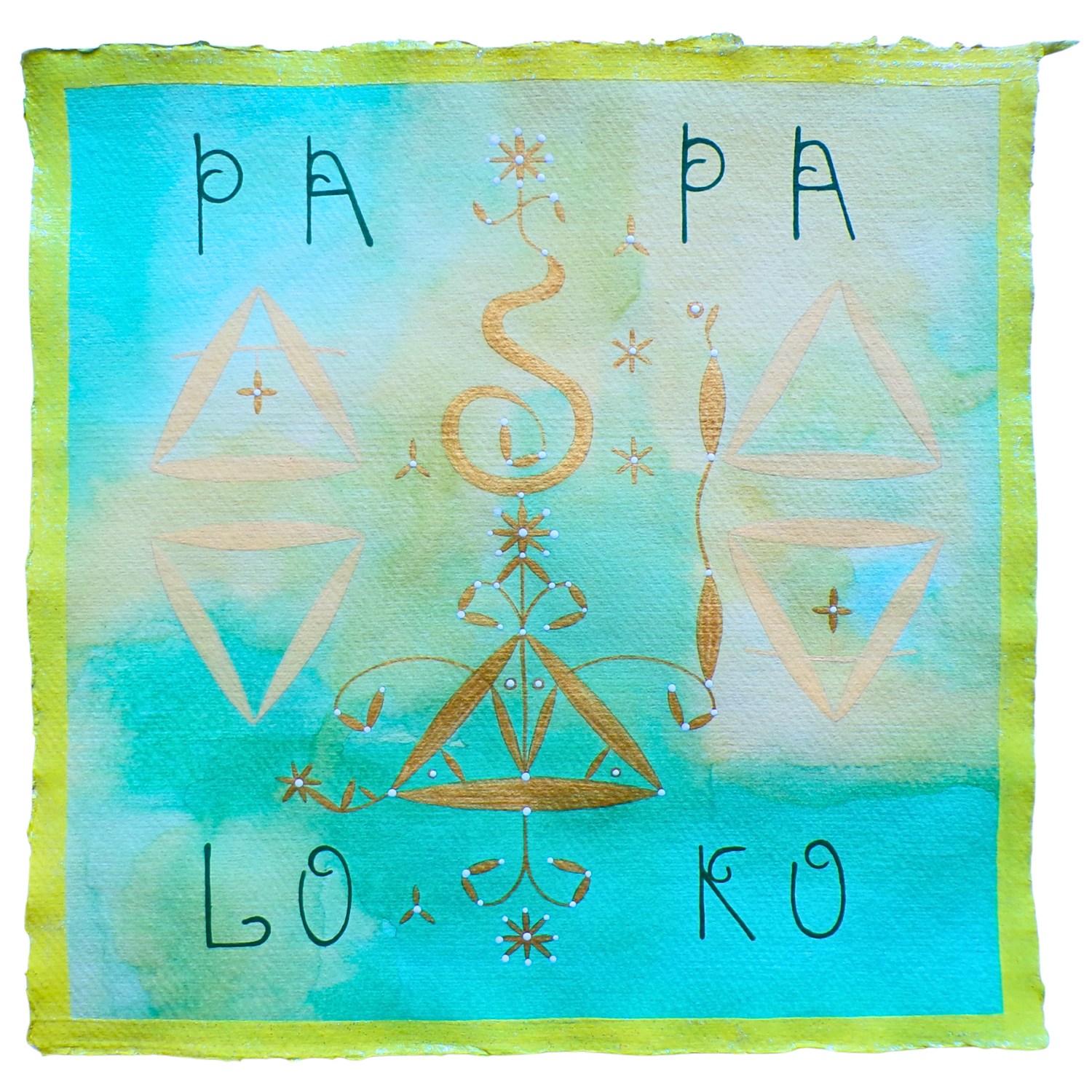 Papa Loko Veve 2, 2025, Mixed media on cotton rag paper, 30 x 30 cm