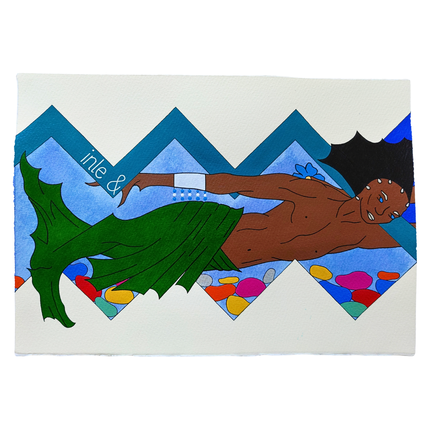 Inle: The Orisha of healing, fishing, freshwater (diptych), medicine, and nourishment, 2026, Mixed media on cotton rag paper, 42 x 29.7 cm