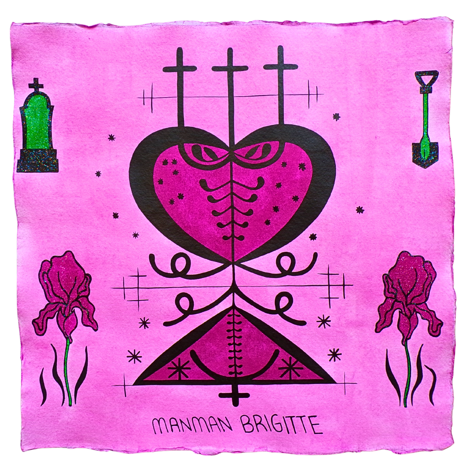 Manman Brigitte Veve 1, 2025, Mixed media on cotton rag paper, 30 x 30 cm