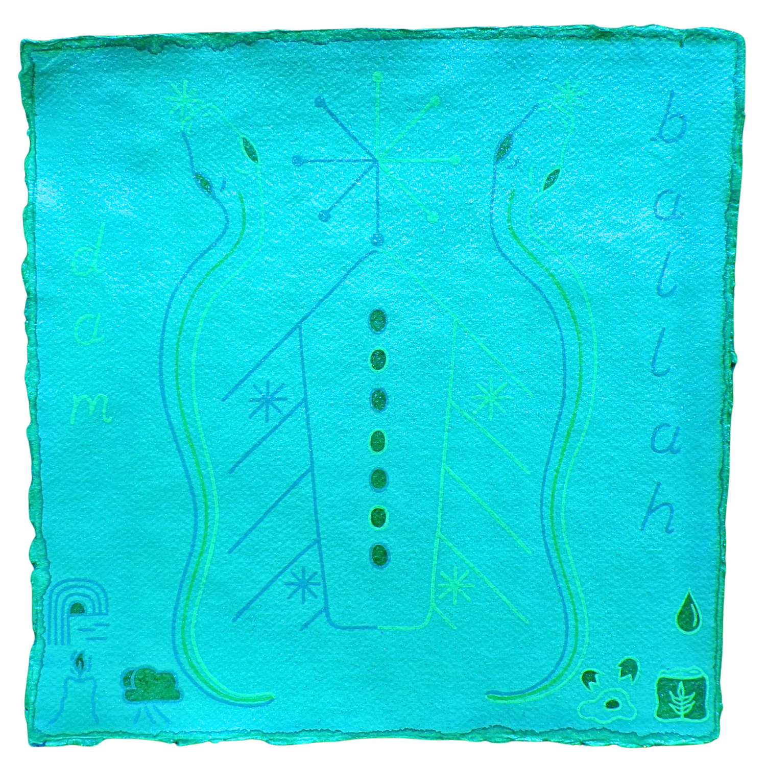 Damballah Veve 1, 2025, Mixed media on cotton rag paper, 30 x 30 cm