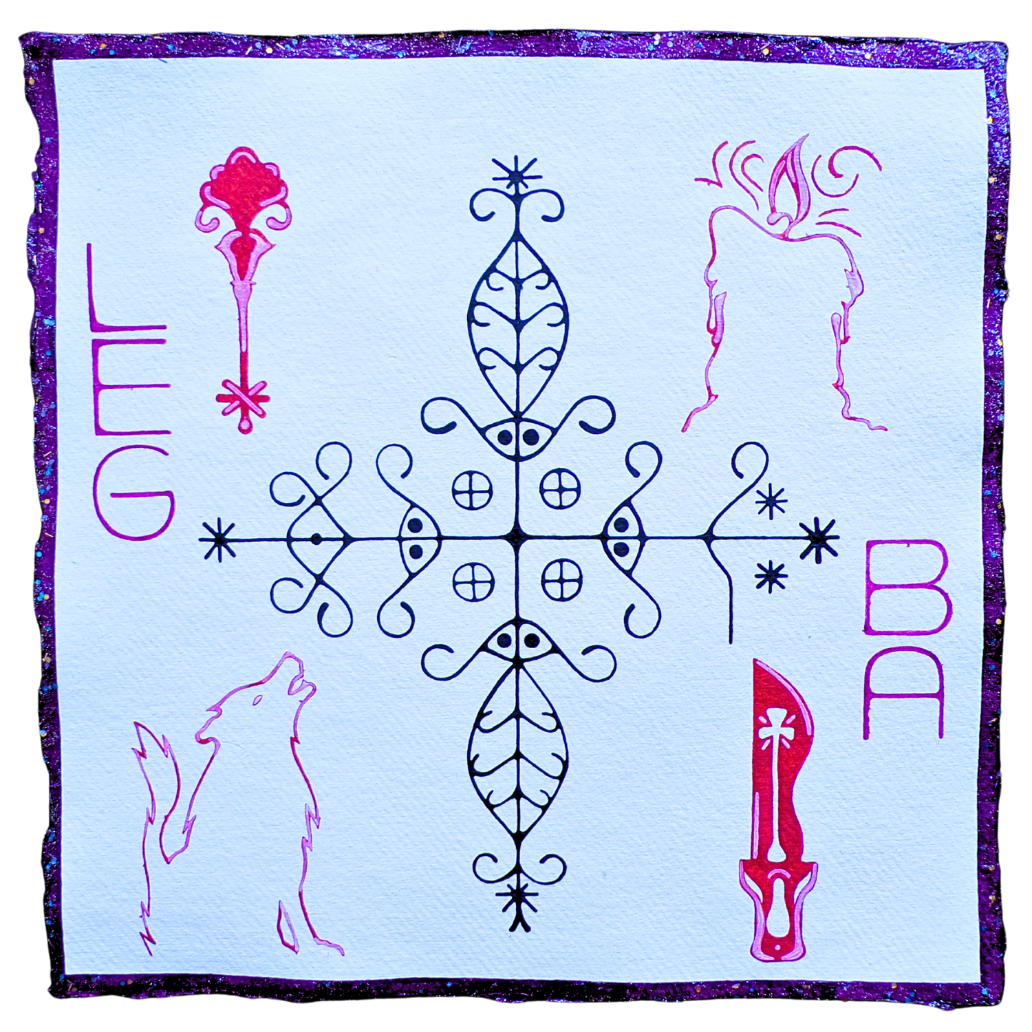 Papa Legba Veve 3, 2025, Mixed media on cotton rag paper, 30 x 30 cm
