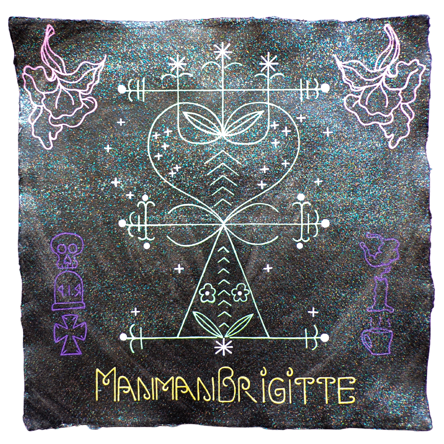 Manman Brigitte Veve 2, 2025, Mixed media on cotton rag paper, 30 x 30 cm