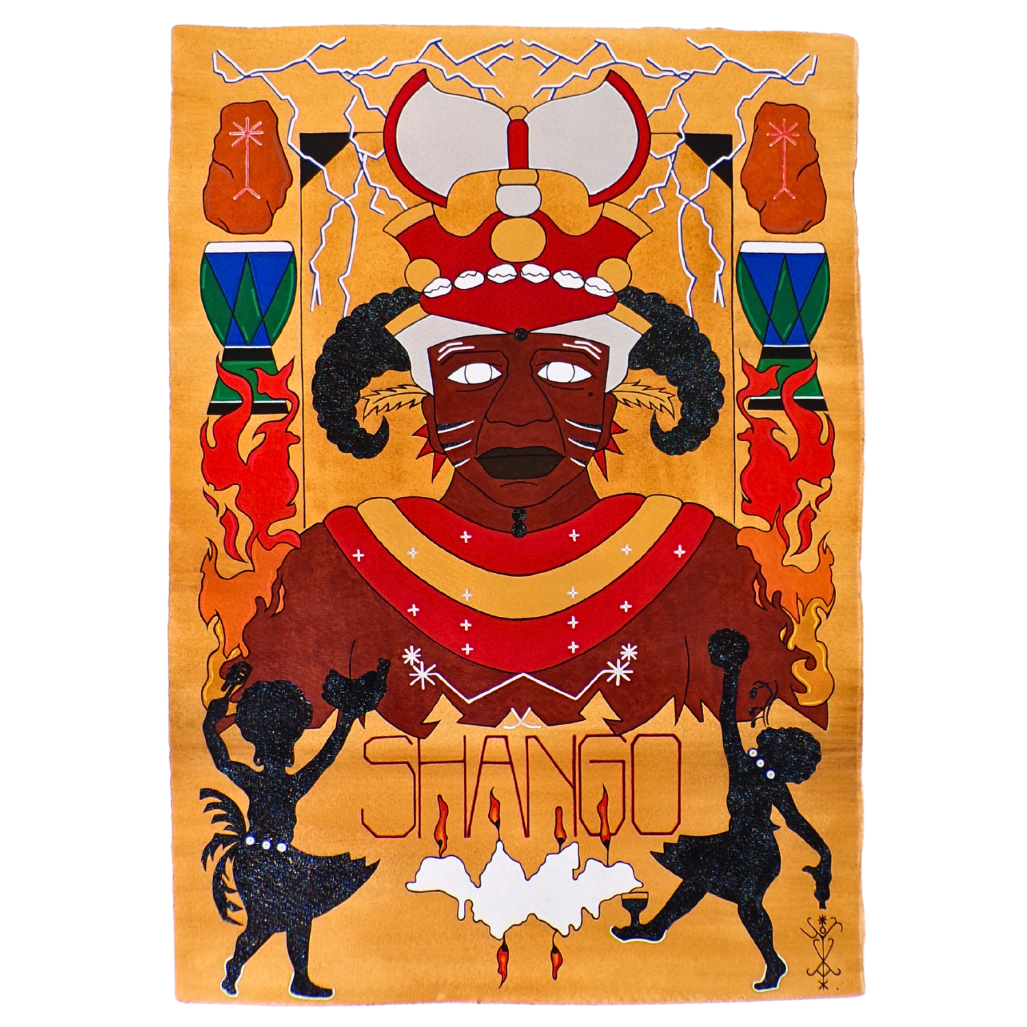 King Shango, 2026, Mixed media on cotton rag paper, 42 x 59.4 cm