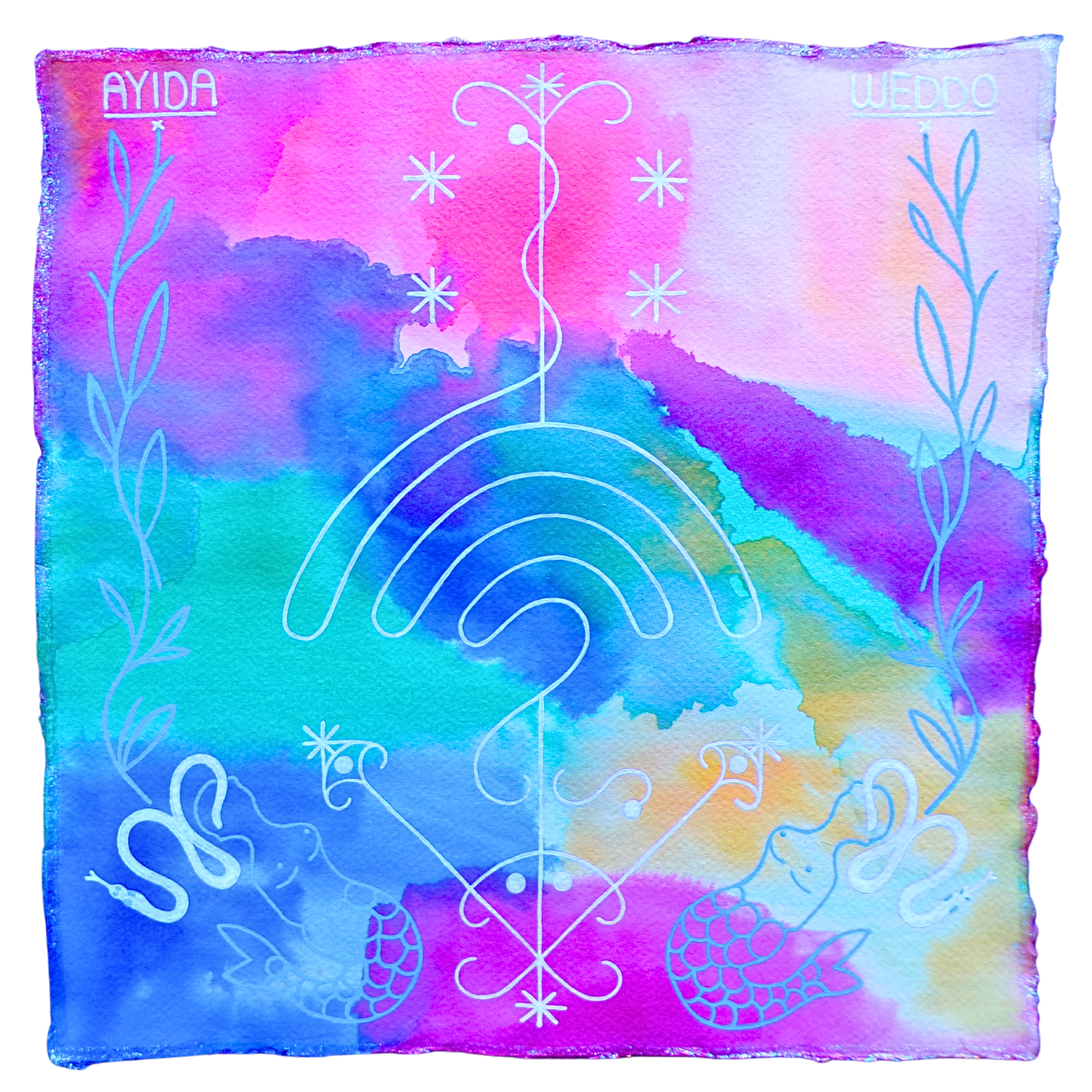 Ayida-Weddo Veve 1, 2025, Mixed media on cotton rag paper, 30 x 30 cm