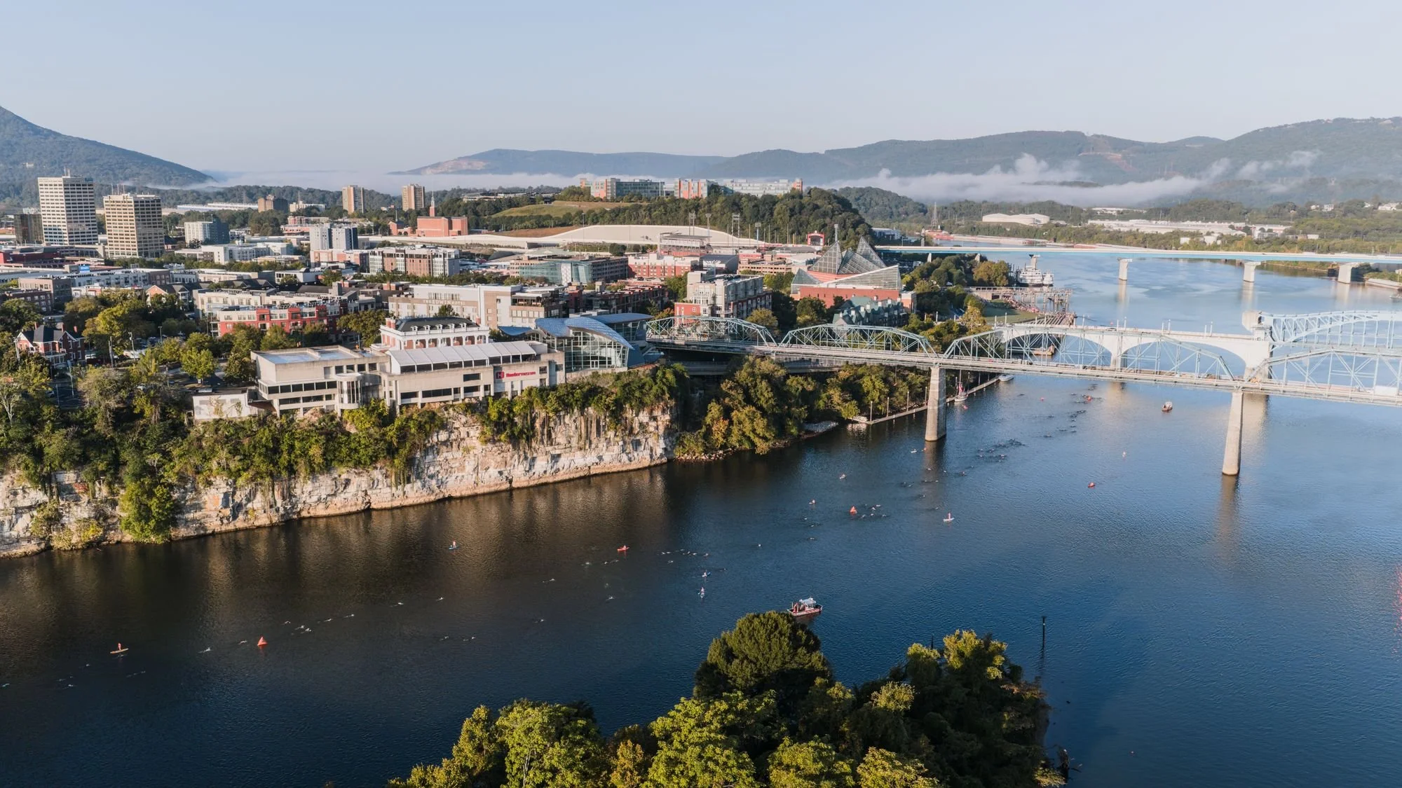 Chattanooga riverfront with Tennessee River and downtown bridges