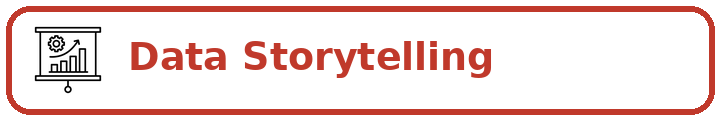 Infographic with the title 'Data Storytelling' and an icon of a presentation chart with a gear and graph.