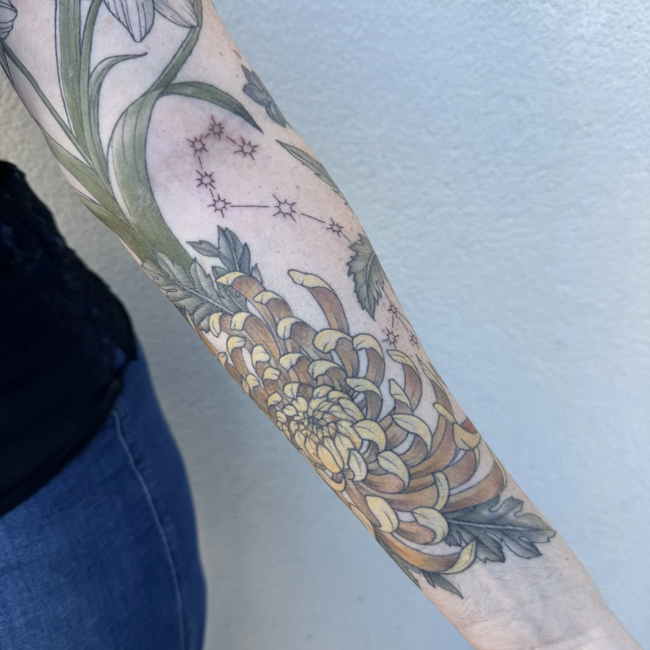 Intricate Floral Tattoo by Madison Paige Davenport at Handsome Devil Tattoo Company in Saddle Brook, New Jersey.