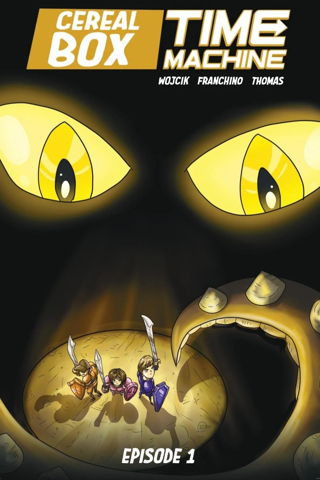 Cereal Box Time Machine comic book cover, an all-ages time travel adventure created by Scott Wojcik and art by Leandro Franchino, published by ÆTRYX PRESS.