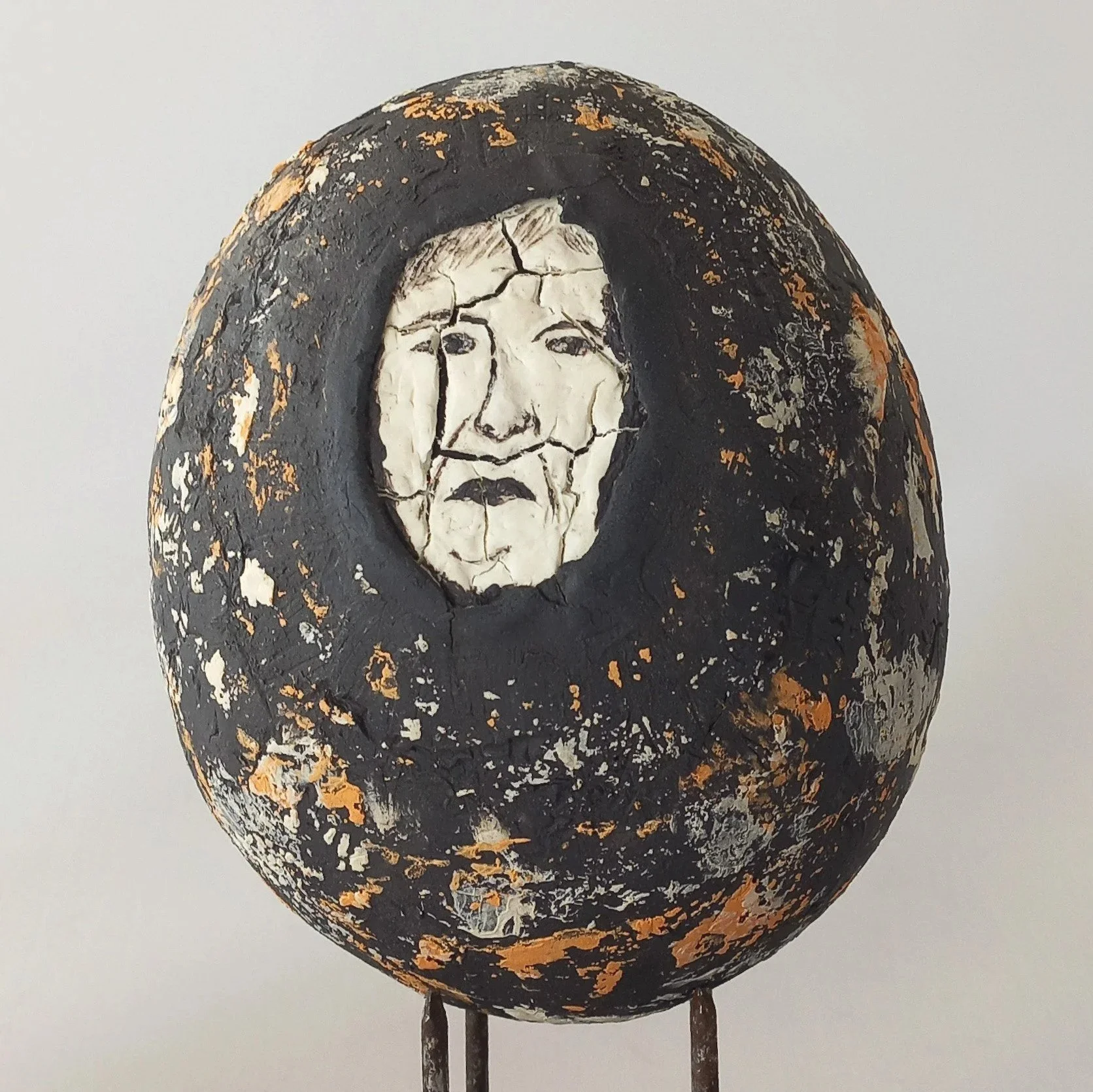 FOREVER, 2026, black stoneware, white porcelain, tinted slips, 13 x 16 x 13 cm
