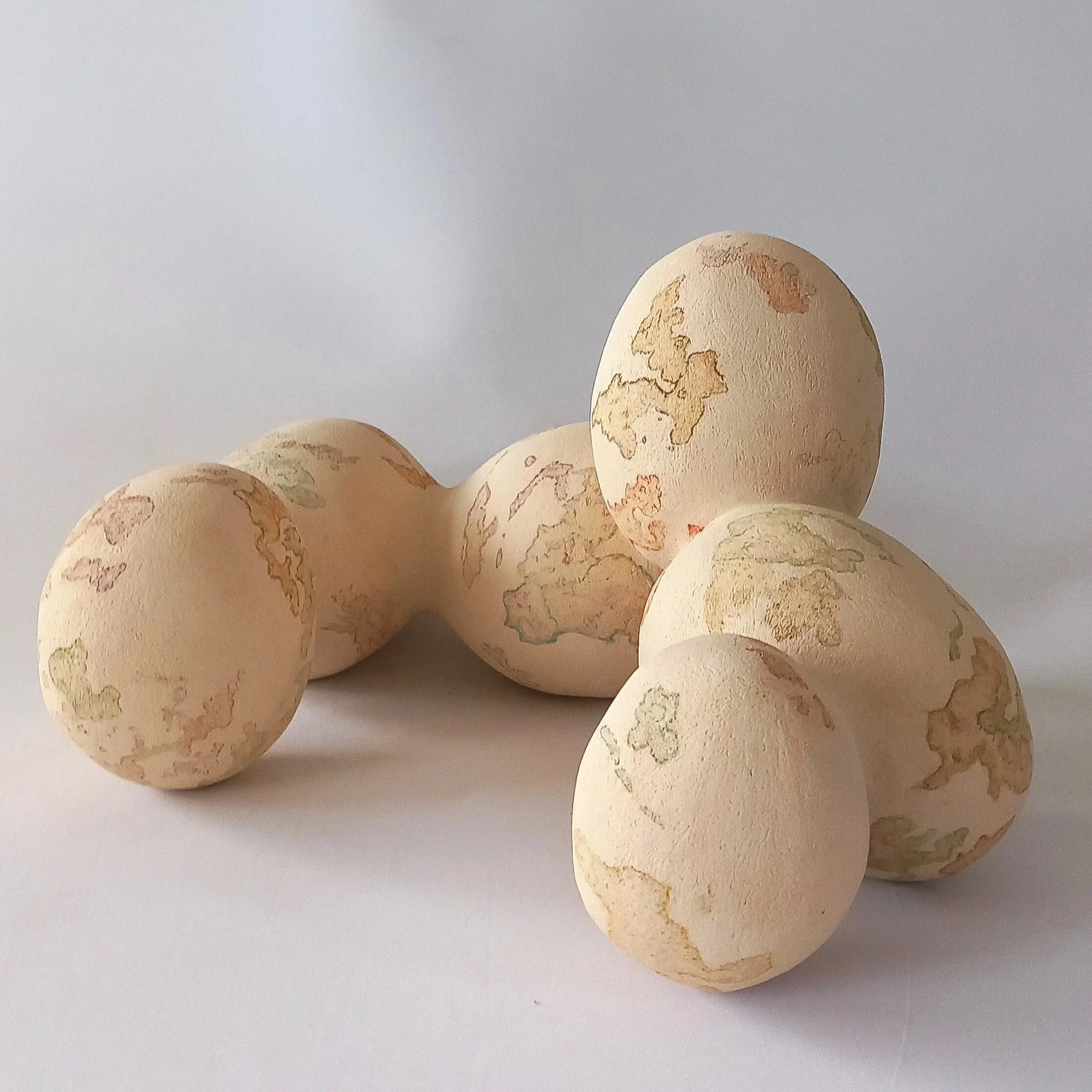EASTER ISLANDS, 2026, white stoneware with water colour decoration (pigments dissolved in water), ca. 35 x 20 x 28 cm