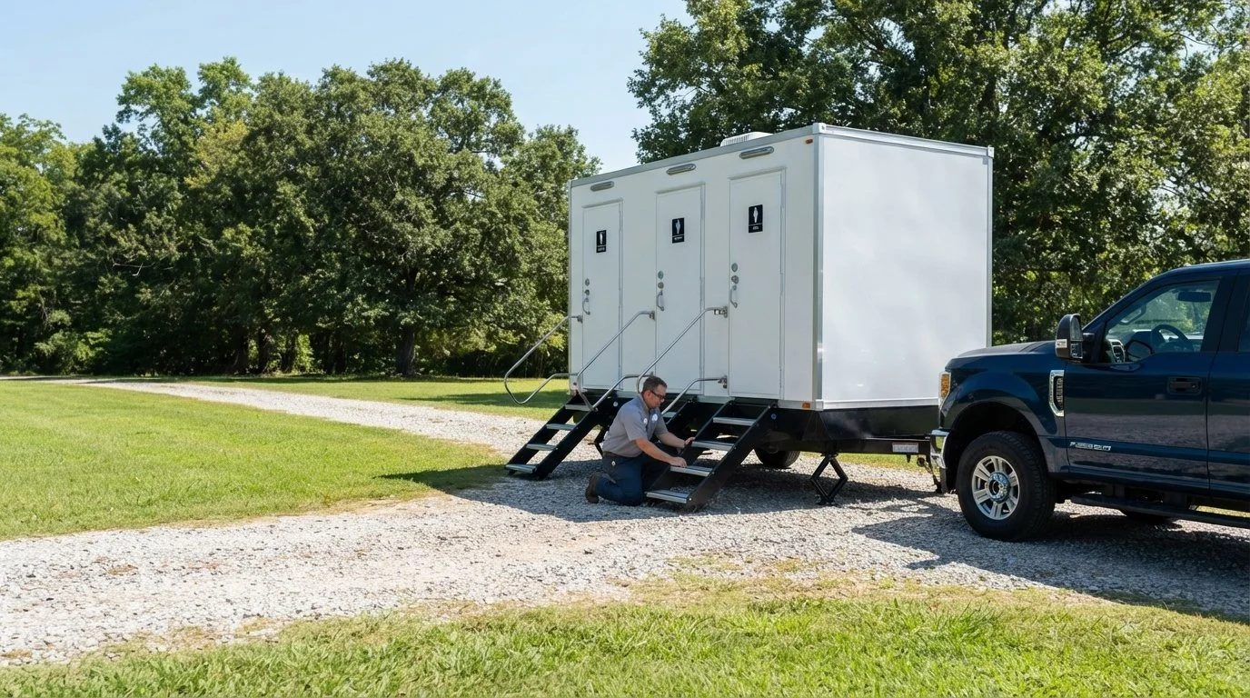 alabama	Portable restroom trailer set up for rental in North Alabama