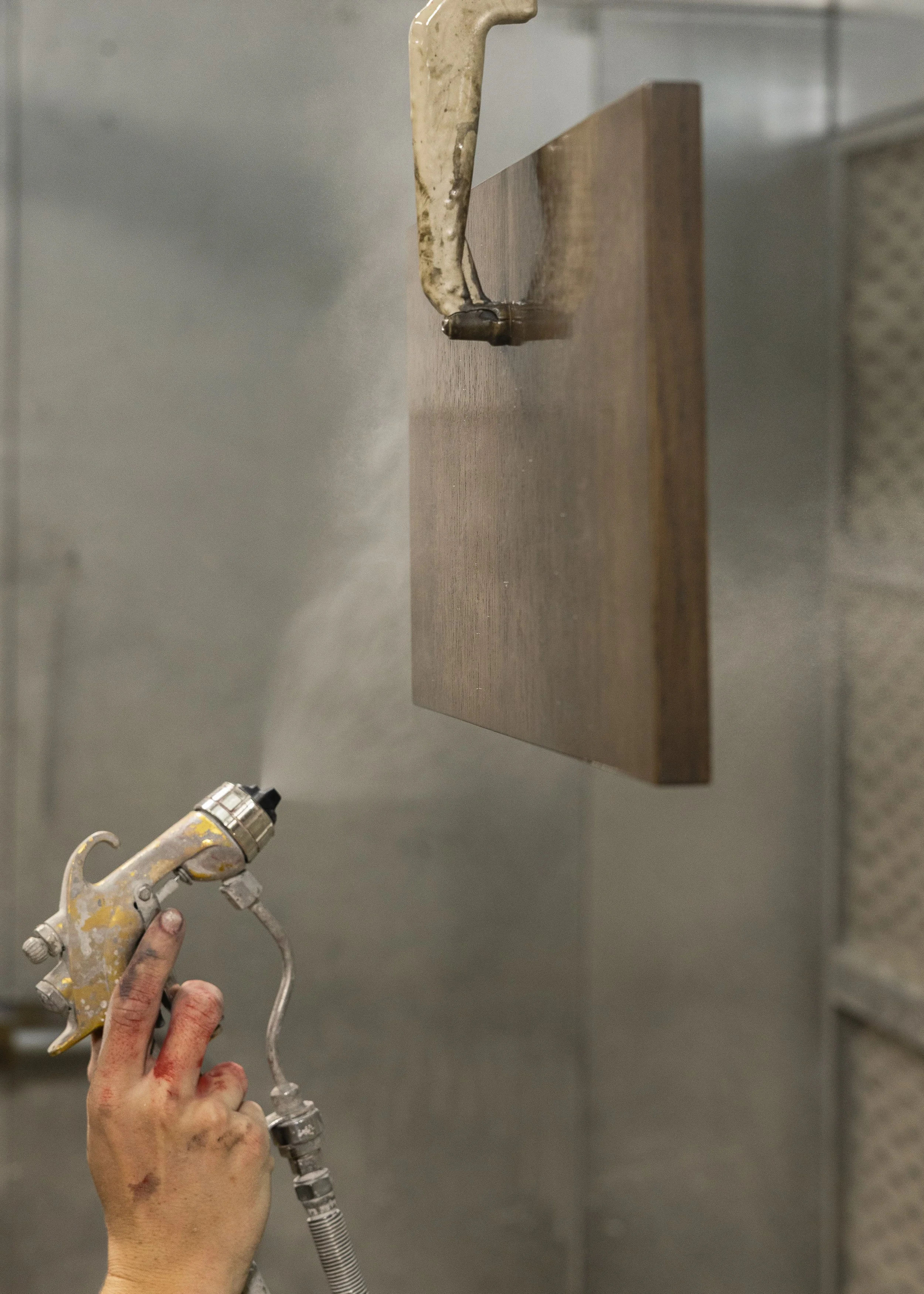 Recirc spray booth setup in woodworking shop. airflow filtration