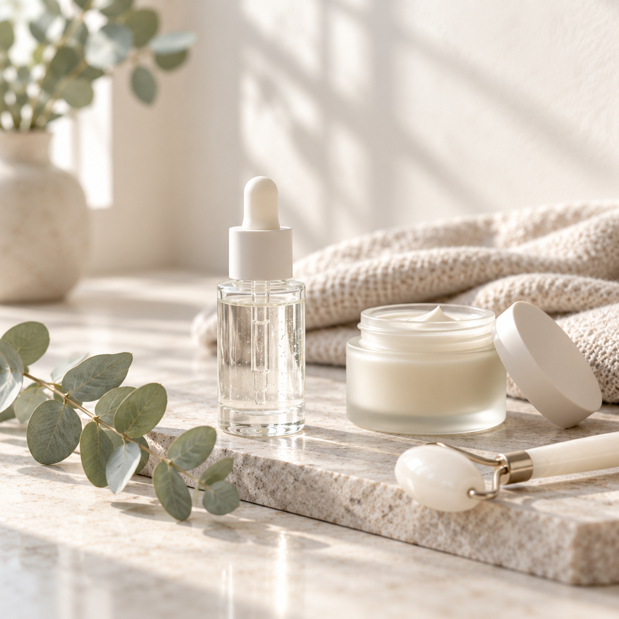 Skincare still life representing aesthetics at Simply LIV in Littleton, CO