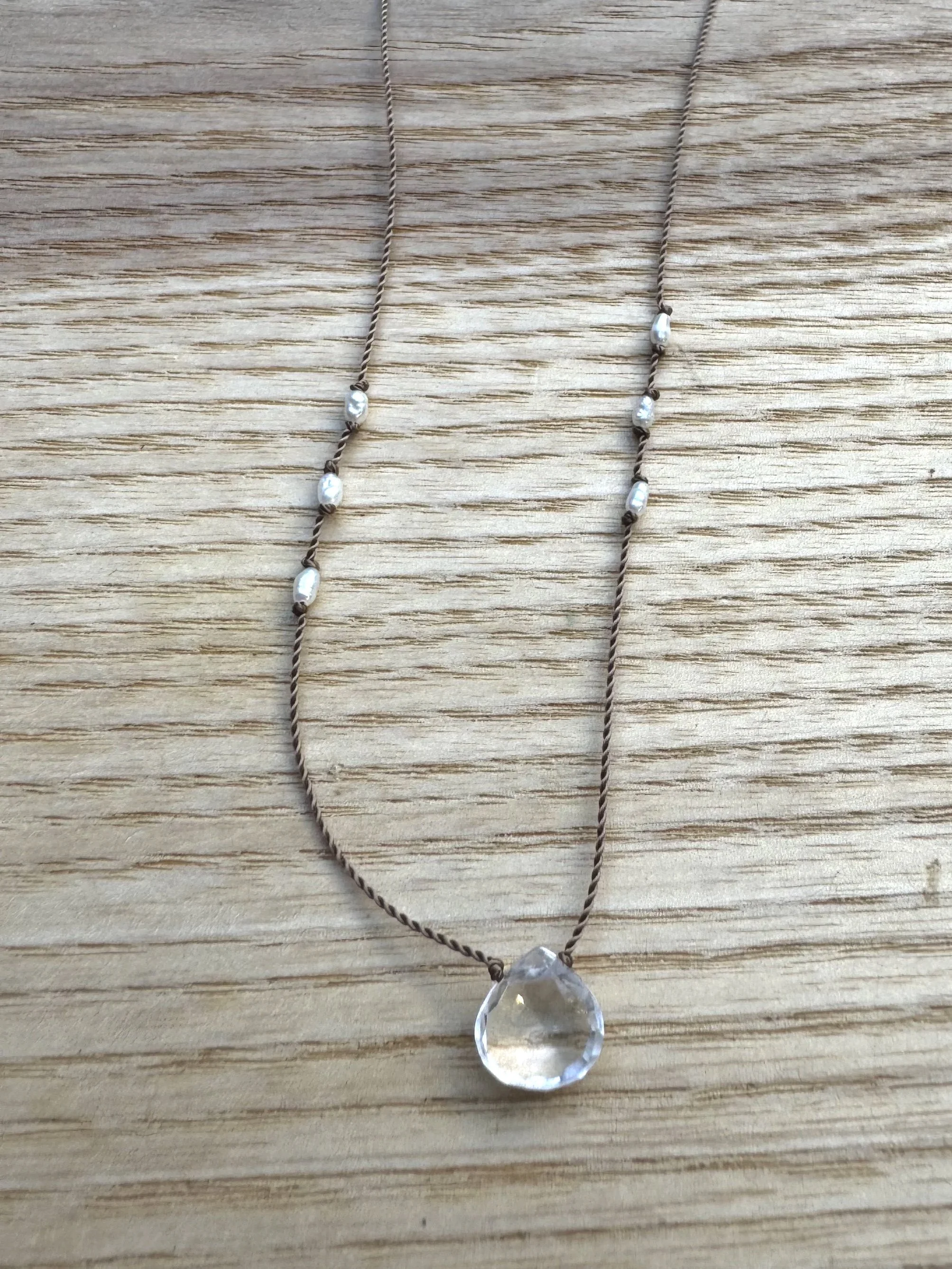 Clear Quartz & Rice Pearl Necklace