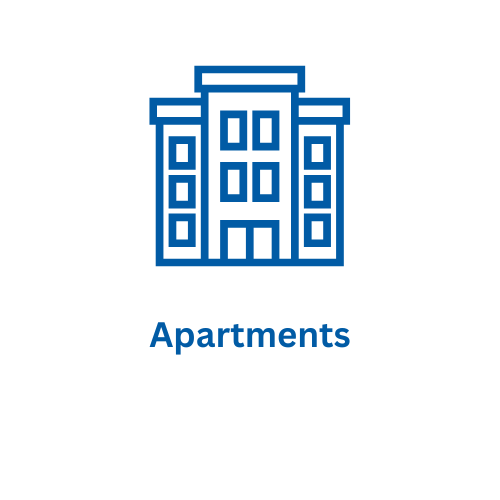 Icon of an apartment building with the word 'Apartments' below