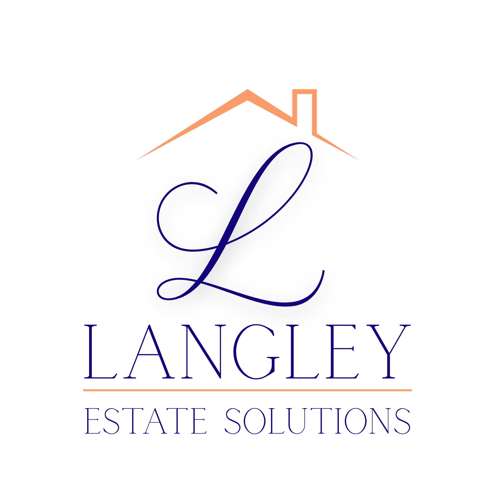 Logo with a stylized house roof in peach color above the words 'Lancey Estate Solutions' in elegant serif font, set against a white background.