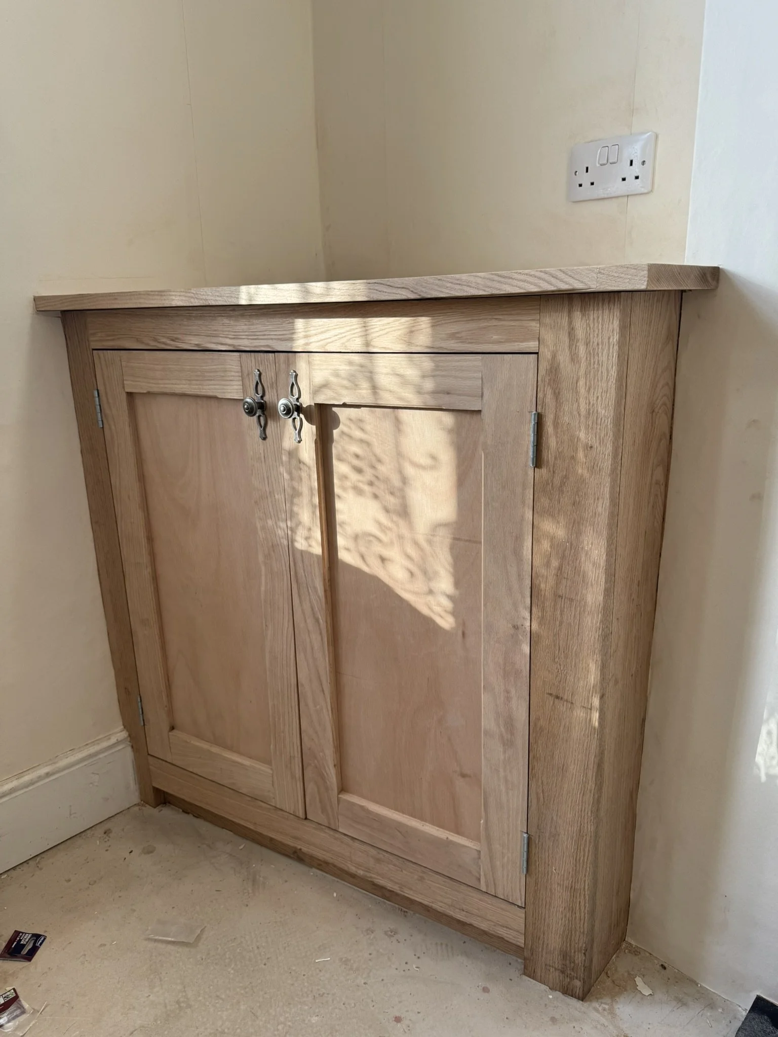 Solid oak alcove unit.