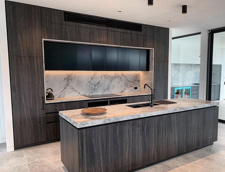 Bespoke charred veneer kitchen & island.