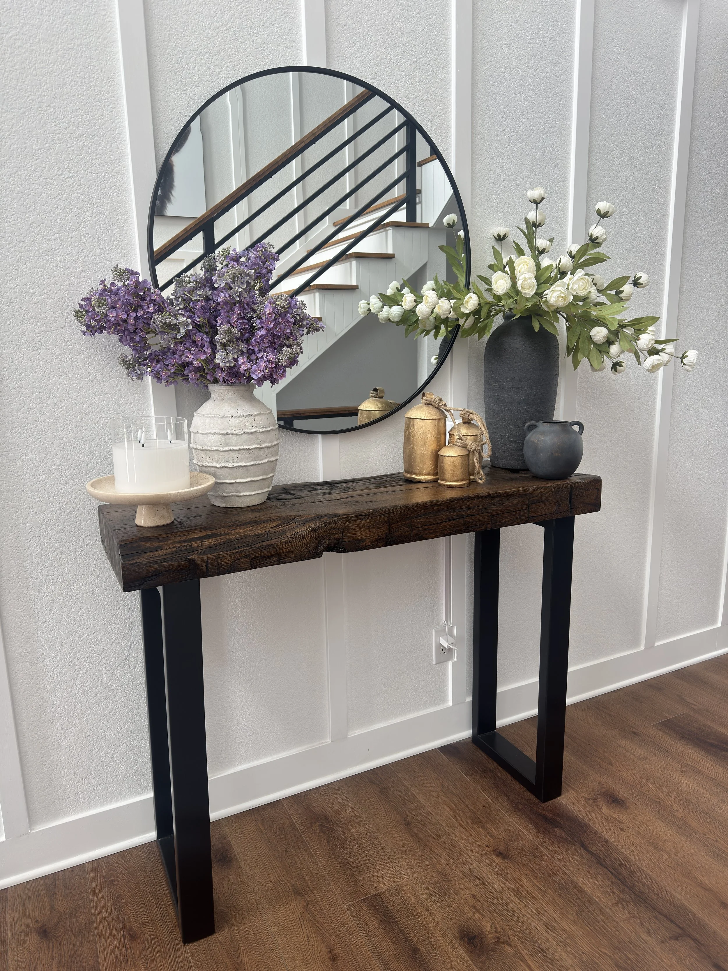 Reclaimed Wood Beam Entry Table with Custom Metal Legs