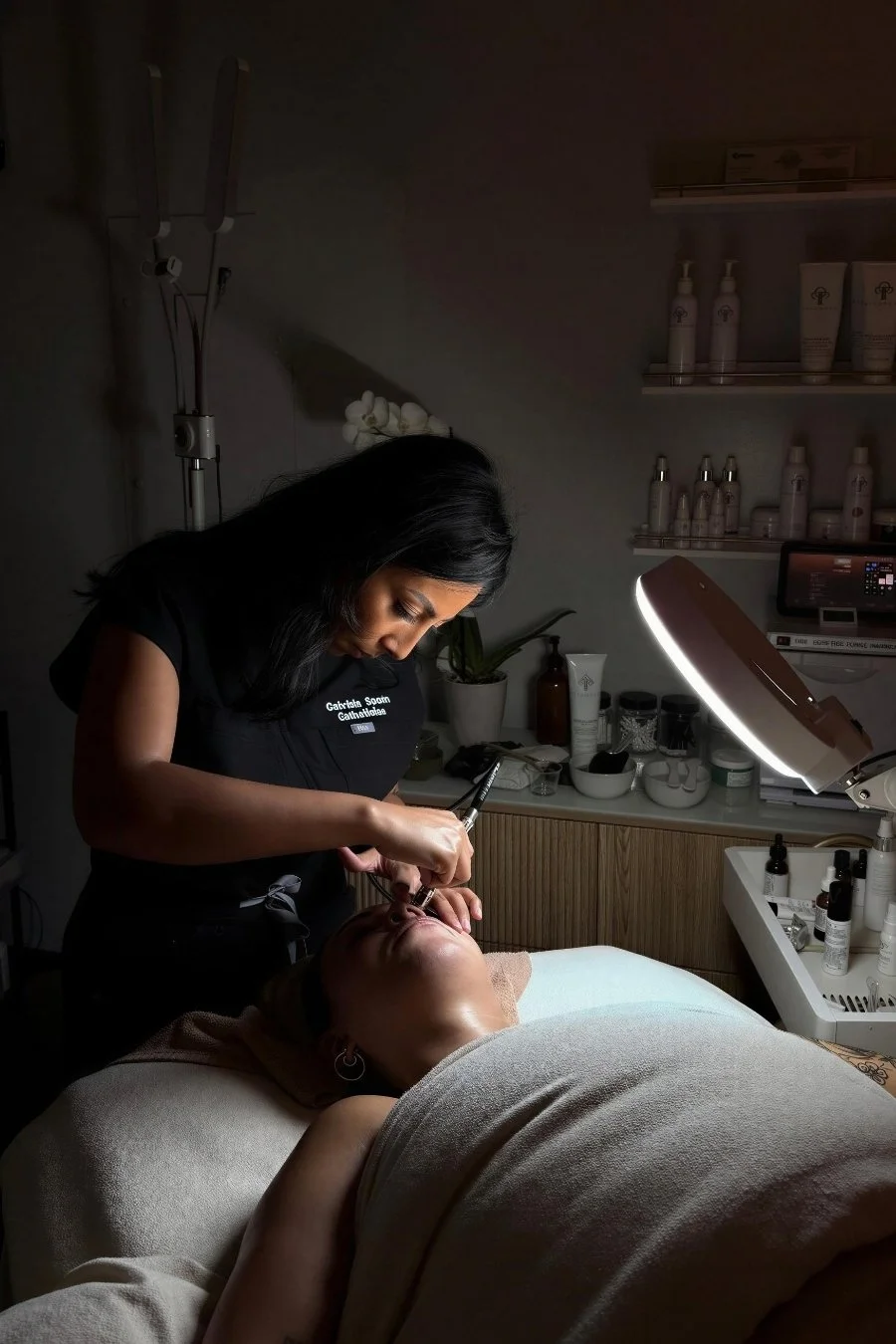 Gabriela giving a relaxing sculpting facial at Gabriela Spann Skin in Sherman Oaks.