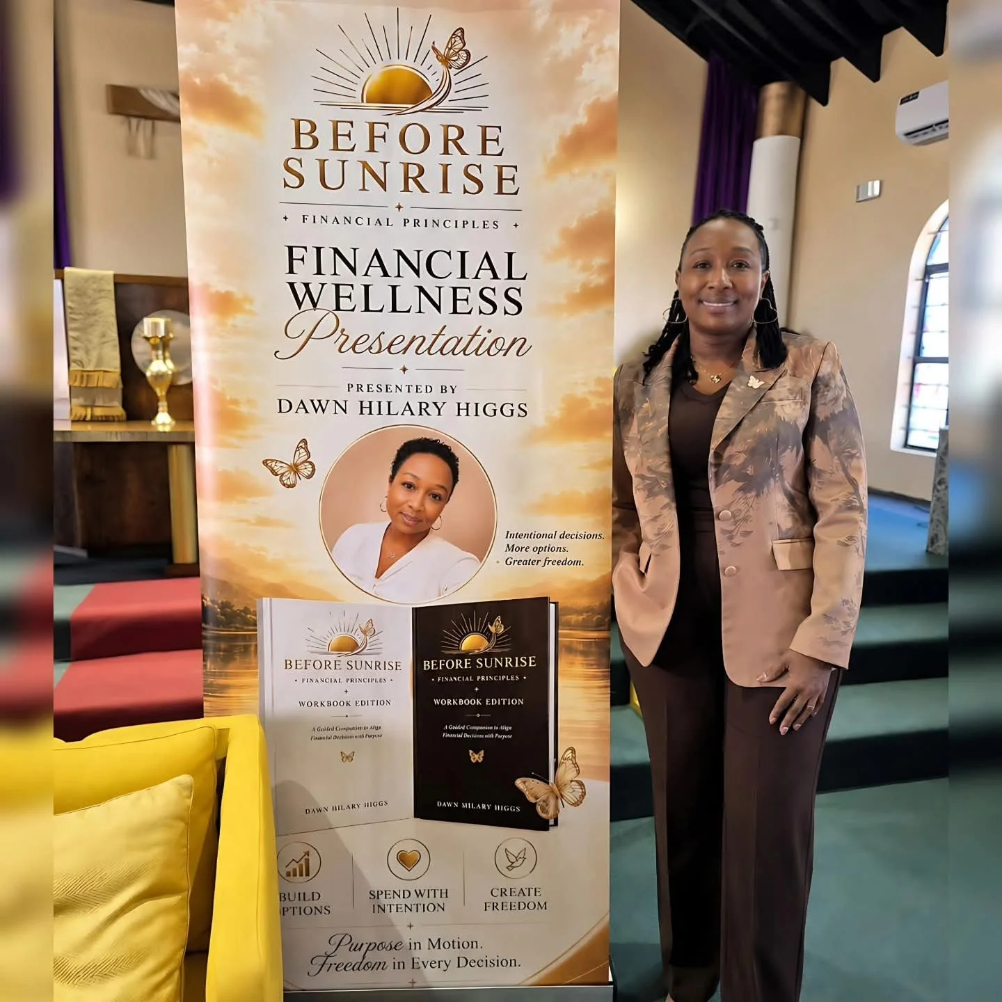 Image 2: Dawn Hilary Higgs presenting a Before Sunrise financial wellness session