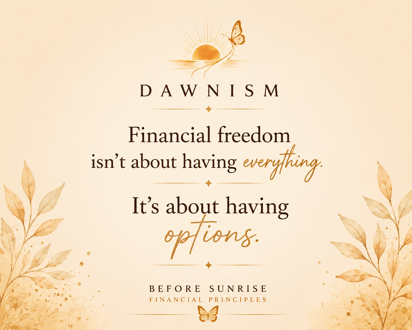 Image 3: Before Sunrise Dawnism quote about financial freedom and having options