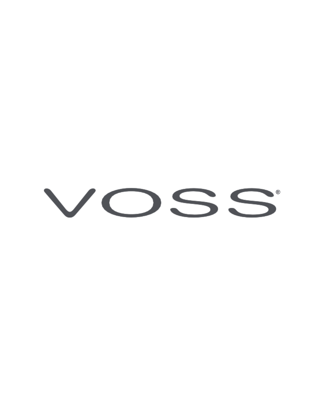 Voss logo in the center of a black background, with a stylized mountain or arrow symbol above it.