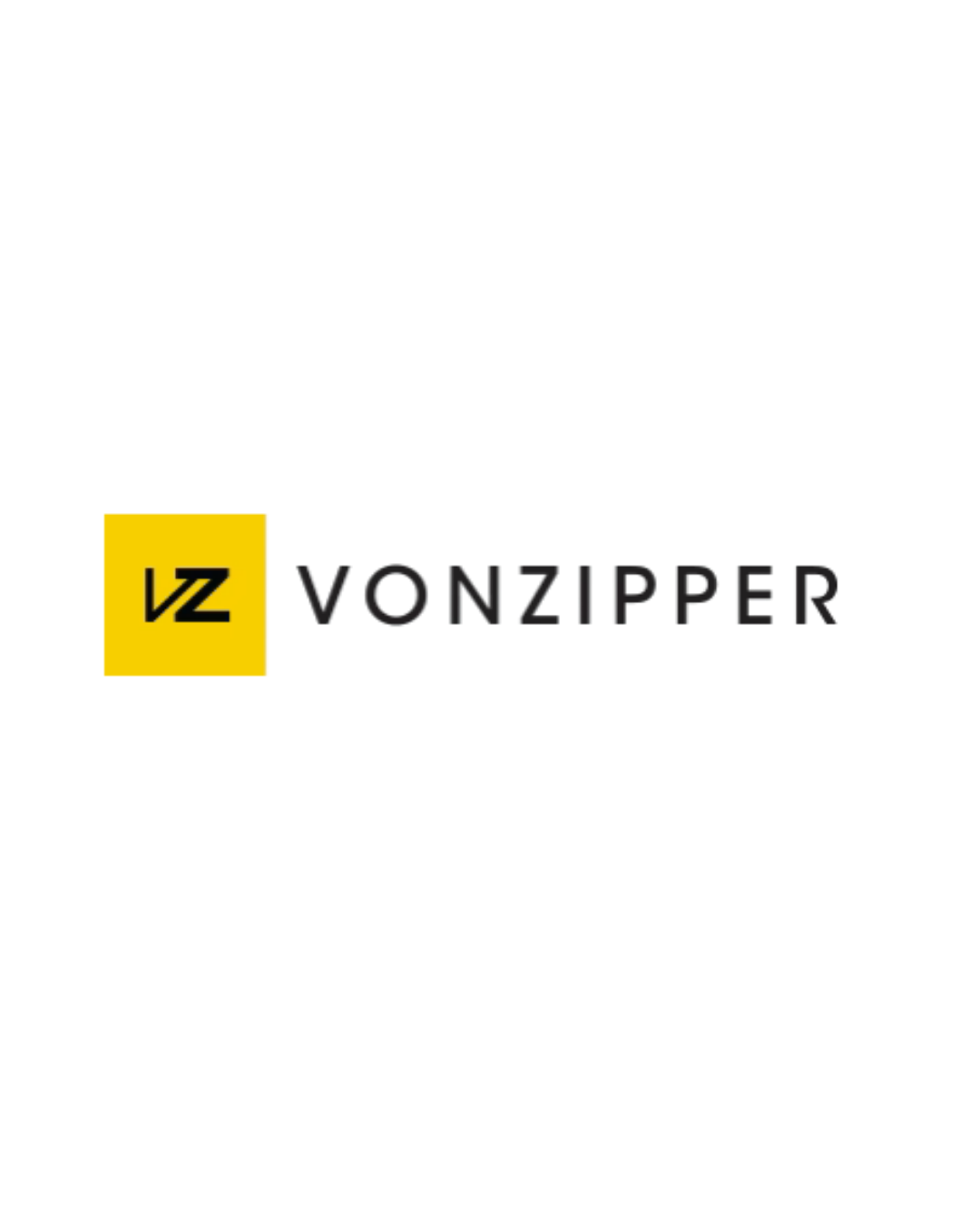 Logo with yellow background and black text, featuring the letters 'VZ' and the word 'VONZIPPER'.