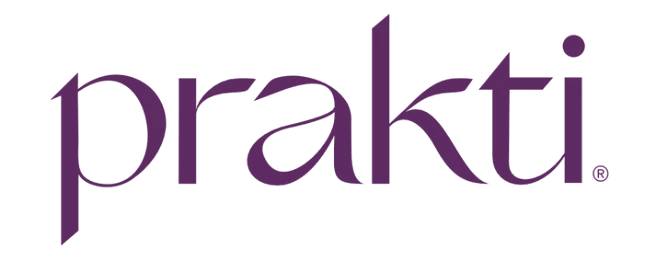 The logo for 'Prakti' in purple text on a black background.