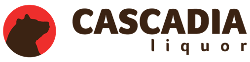 Cascadia Liquor logo with bear silhouette in red circle
