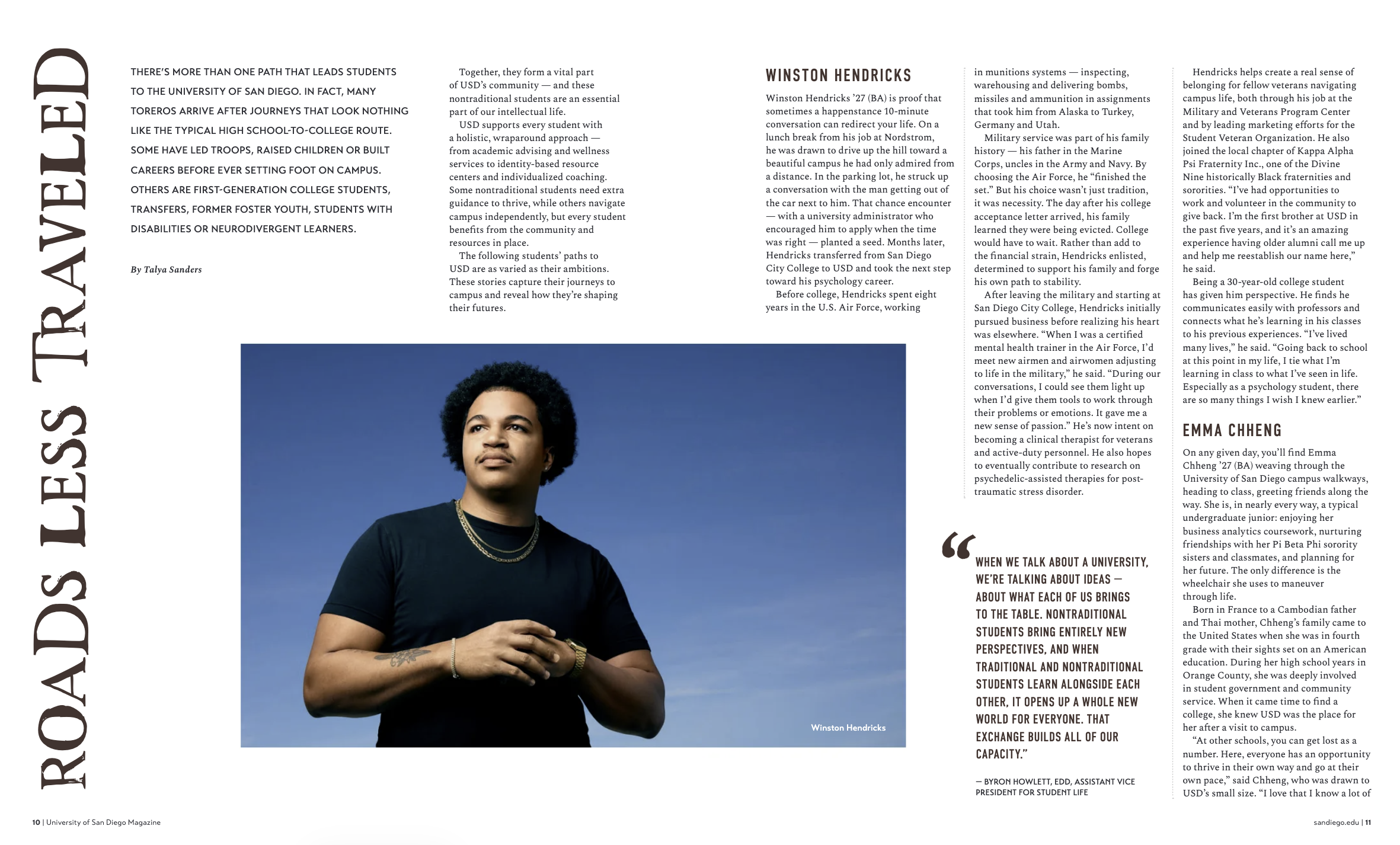 Young man looking into the distance, along with text of magazine article