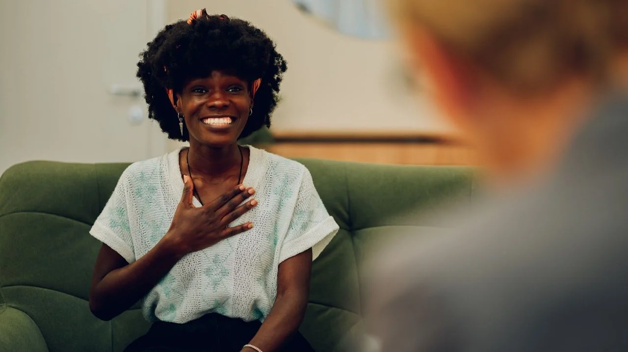 Women happy to be finally talking about intrusive relationship fears with counselor.